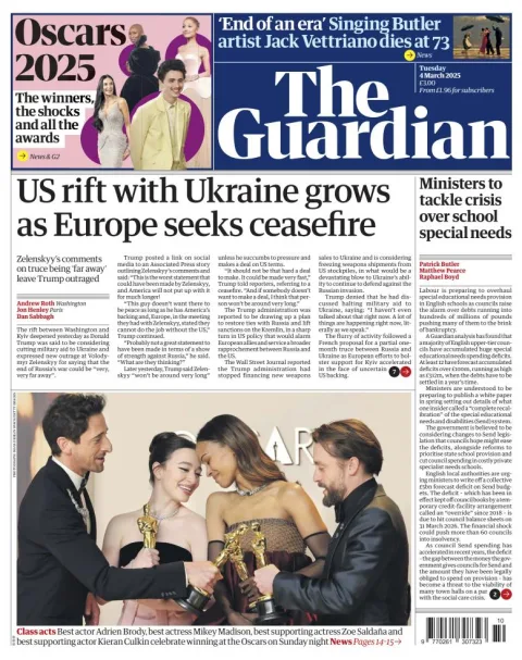 Portada de The Guardian (reino Unido) del martes, 4 de marzo de 2025