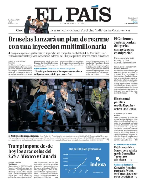 Portada de El Pais del martes, 4 de marzo de 2025