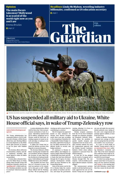 Portada de The Guardian (usa) del martes, 4 de marzo de 2025