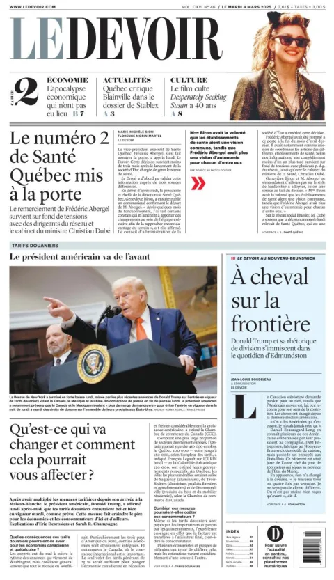 Portada de Le Devoir del martes, 4 de marzo de 2025