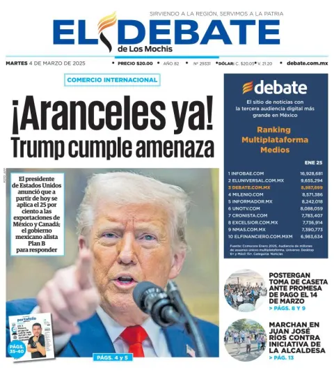 Portada de El Debate de los Mochis del martes, 4 de marzo de 2025