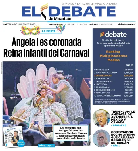 Portada de El Debate de Mazatlan del martes, 4 de marzo de 2025