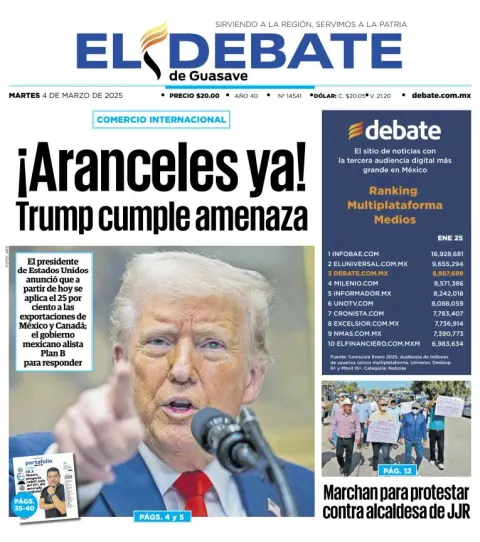 Portada de El Debate de Guasave del martes, 4 de marzo de 2025