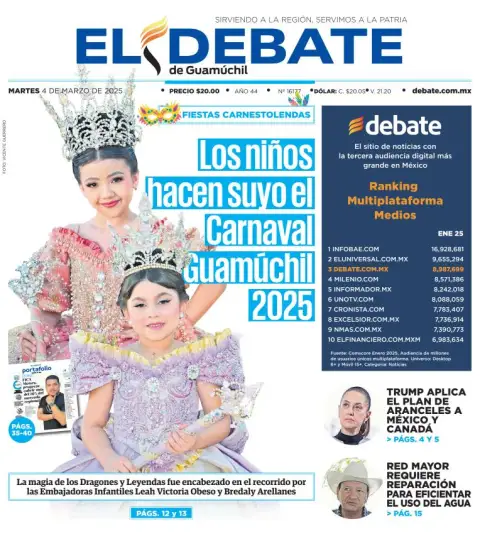 Portada de El Debate de Guamuchil del martes, 4 de marzo de 2025