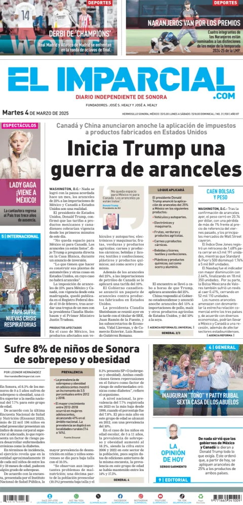 Portada de El Imparcial del martes, 4 de marzo de 2025