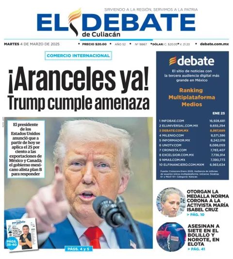 Portada de El Debate de Culiacan del martes, 4 de marzo de 2025