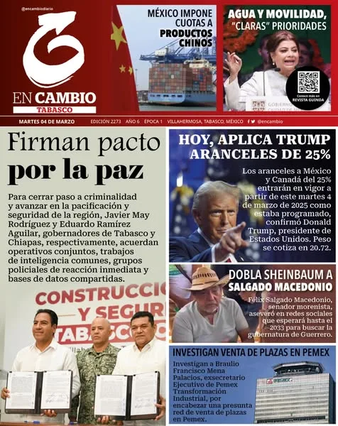 Portada de En Cambio - Tabasco (portada) del martes, 4 de marzo de 2025