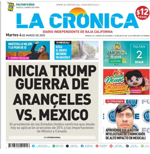 Portada de La Cronica del martes, 4 de marzo de 2025