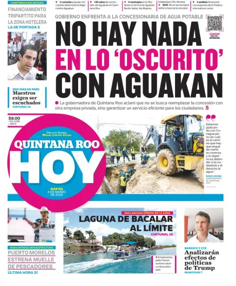 Portada de Quintana Roo Hoy del martes, 4 de marzo de 2025