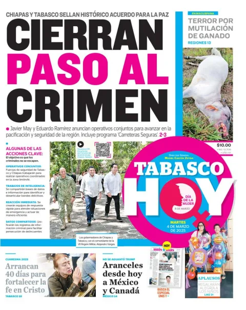 Portada de Tabasco Hoy del martes, 4 de marzo de 2025