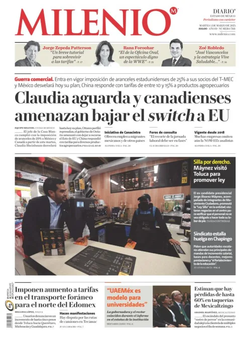 Portada de Milenio Edo de Mexico del martes, 4 de marzo de 2025