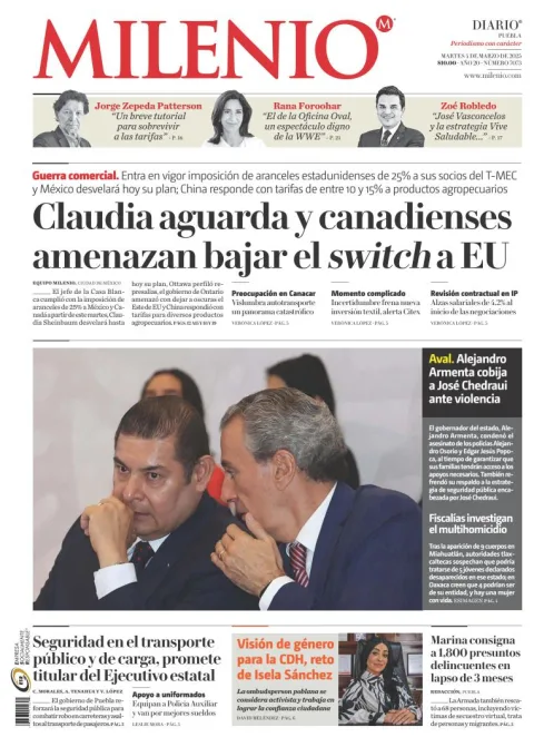 Portada de Milenio Puebla del martes, 4 de marzo de 2025