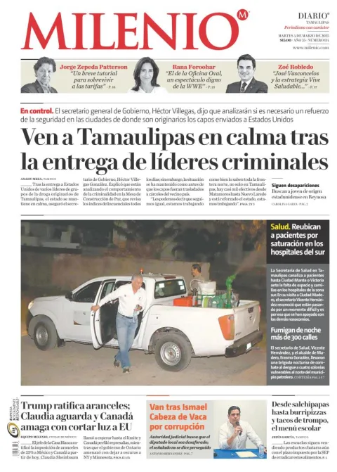Portada de Milenio Tamaulipas del martes, 4 de marzo de 2025
