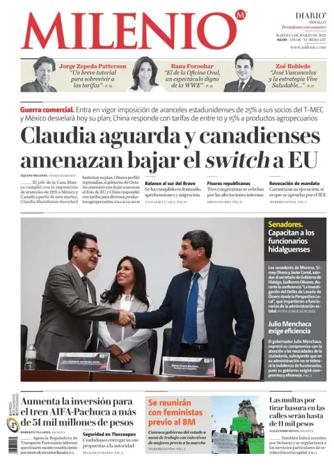 Portada de Milenio Hidalgo del martes, 4 de marzo de 2025