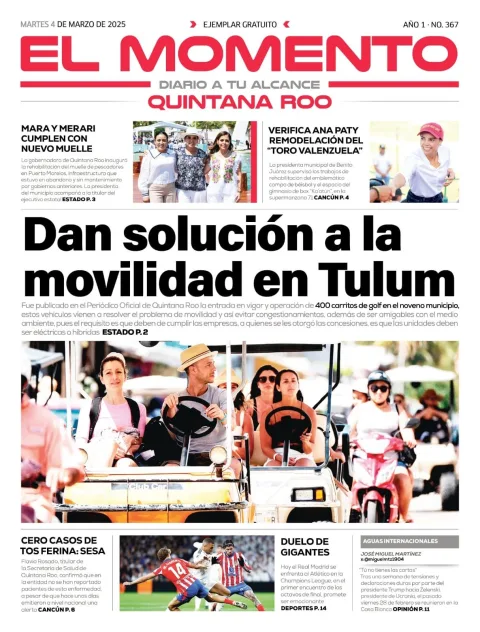 Portada de El Momento Quintana Roo del martes, 4 de marzo de 2025
