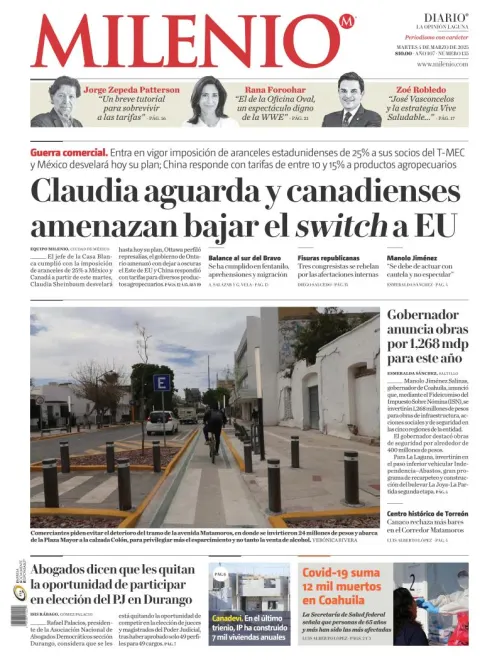 Portada de Milenio Laguna del martes, 4 de marzo de 2025