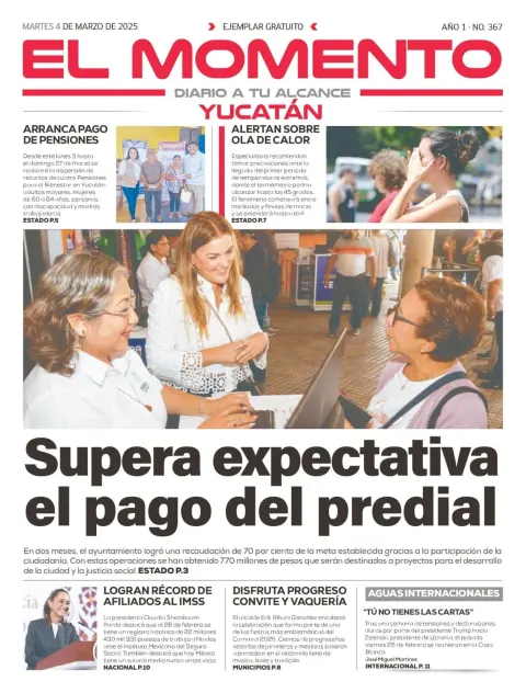 Portada de El Momento Yucatan del martes, 4 de marzo de 2025