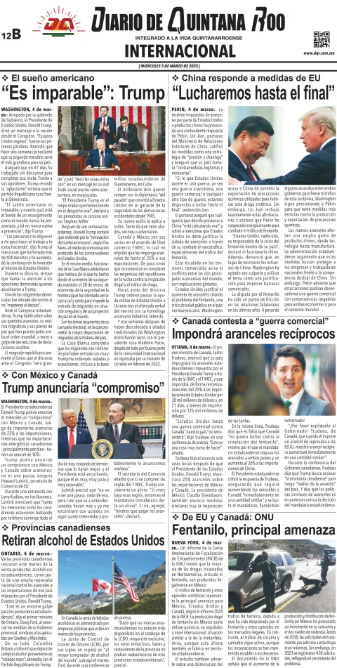 Portada de Diario de Quintana Roo (contra Portada)
