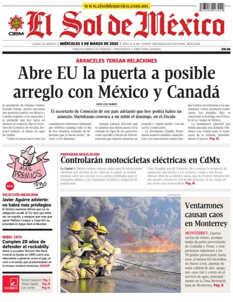 Portada de El Sol de Mexico