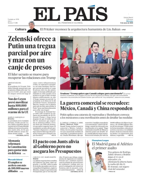 Portada de El Pais del miércoles, 5 de marzo de 2025