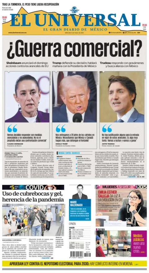 Portada de El Universal del miércoles, 5 de marzo de 2025