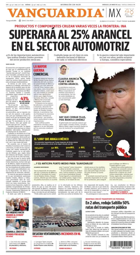 Portada de Vanguardia del miércoles, 5 de marzo de 2025