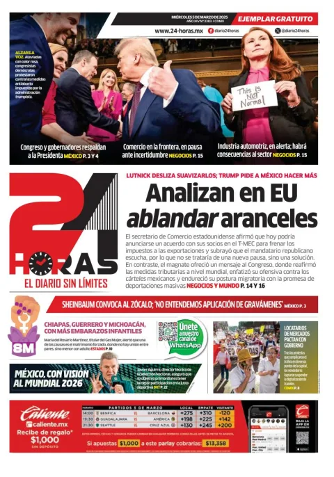 Portada de 24 Horas del miércoles, 5 de marzo de 2025