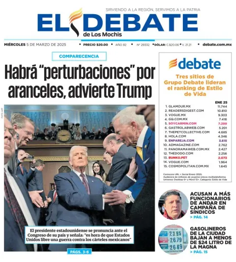 Portada de El Debate de los Mochis del miércoles, 5 de marzo de 2025