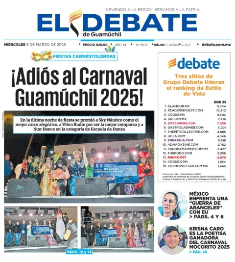 Portada de El Debate de Guamuchil del miércoles, 5 de marzo de 2025