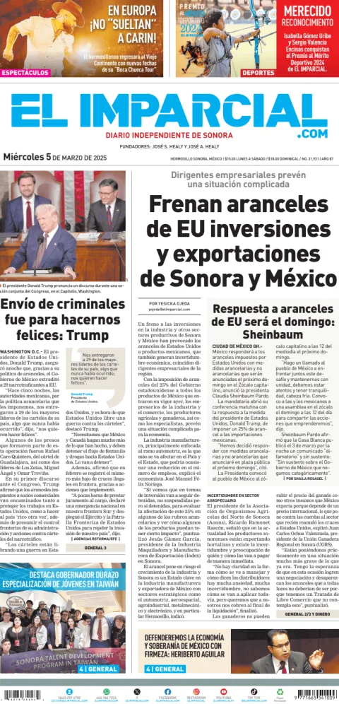 Portada de El Imparcial del miércoles, 5 de marzo de 2025