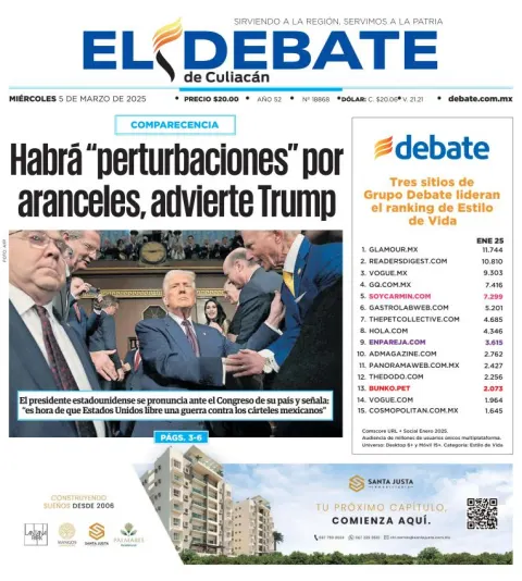 Portada de El Debate de Culiacan del miércoles, 5 de marzo de 2025