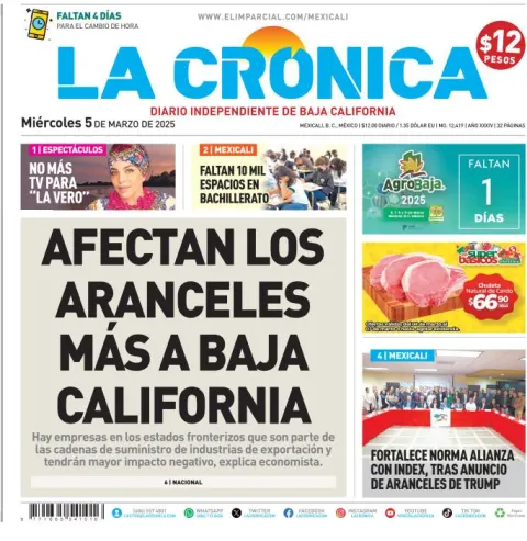 Portada de La Cronica del miércoles, 5 de marzo de 2025