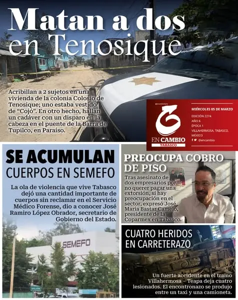 Portada de En Cambio - Tabasco (contraportada) del miércoles, 5 de marzo de 2025