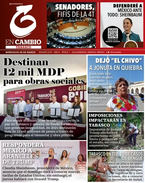 Portada de En Cambio - Tabasco (portada) del miércoles, 5 de marzo de 2025