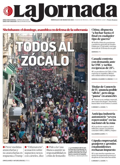 Portada de La Jornada del miércoles, 5 de marzo de 2025