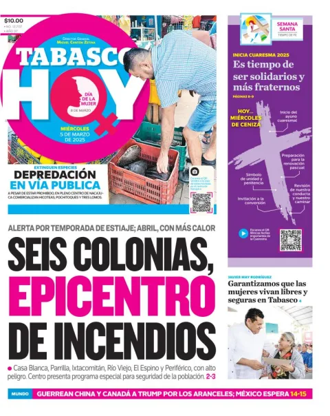Portada de Tabasco Hoy del miércoles, 5 de marzo de 2025