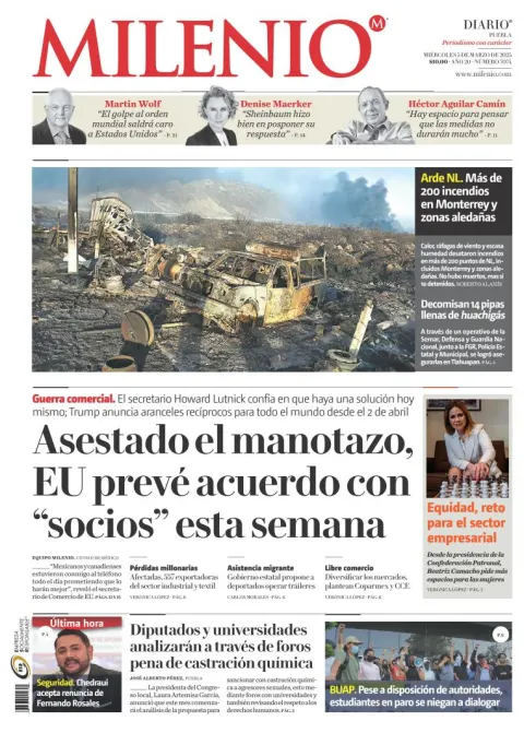 Portada de Milenio Puebla del miércoles, 5 de marzo de 2025