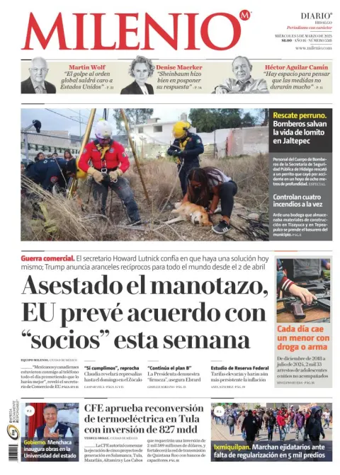 Portada de Milenio Hidalgo del miércoles, 5 de marzo de 2025