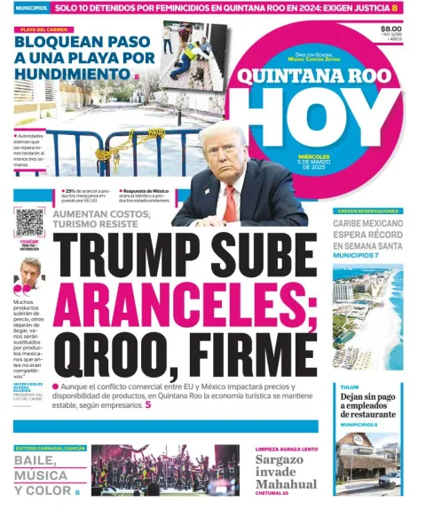 Portada de Quintana Roo Hoy del miércoles, 5 de marzo de 2025