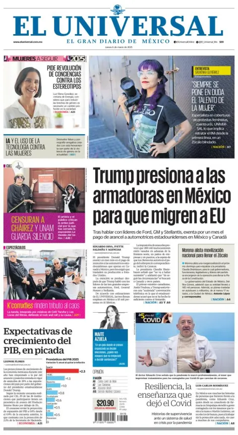 Portada de El Universal
