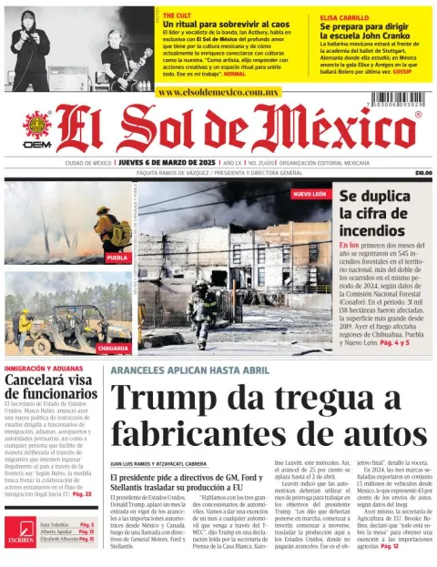 Portada de El Sol de Mexico