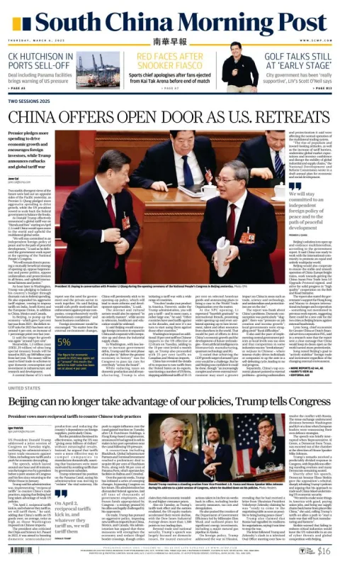Portada de South China Morning Post del jueves, 6 de marzo de 2025