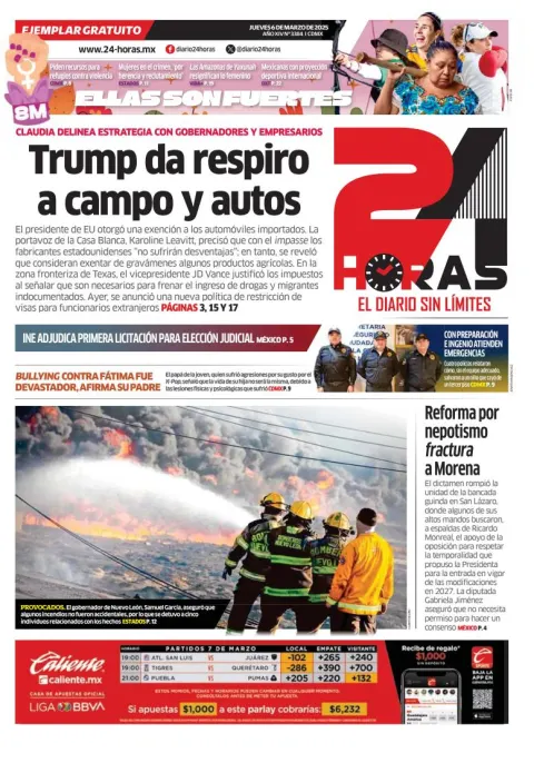 Portada de 24 Horas del jueves, 6 de marzo de 2025