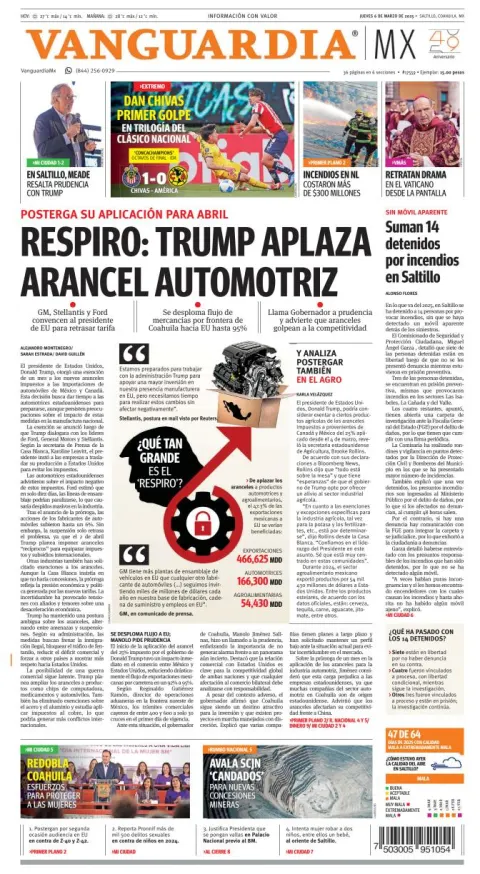 Portada de Vanguardia del jueves, 6 de marzo de 2025