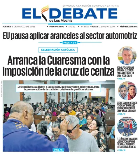 Portada de El Debate de los Mochis del jueves, 6 de marzo de 2025