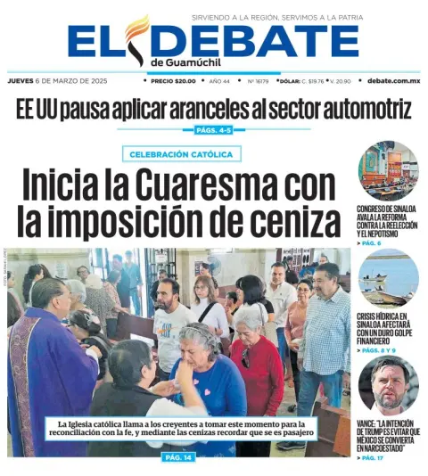 Portada de El Debate de Guamuchil del jueves, 6 de marzo de 2025