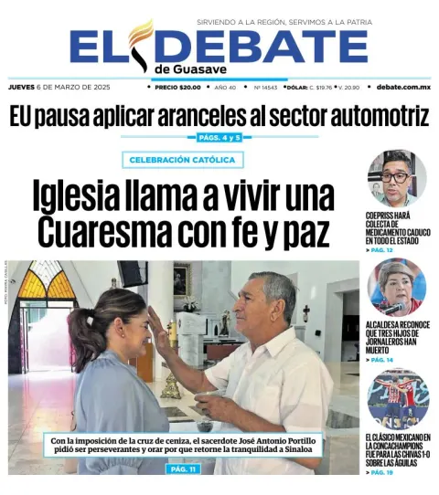 Portada de El Debate de Guasave del jueves, 6 de marzo de 2025