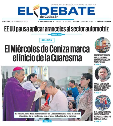 Portada de El Debate de Culiacan del jueves, 6 de marzo de 2025
