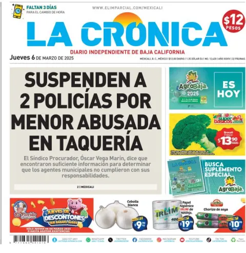 Portada de La Cronica del jueves, 6 de marzo de 2025
