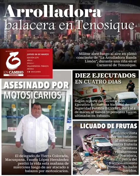 Portada de En Cambio - Tabasco (contraportada) del jueves, 6 de marzo de 2025